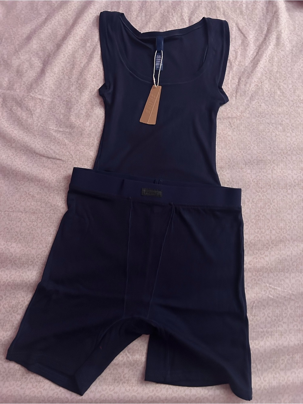 Navy Skims Ribbed Tank Top & Boxer Set - Picture 1 of 1